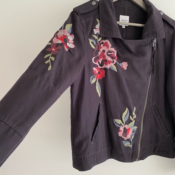 KENSIE Embroidered Asymmetrical Jacket Square Neck, Navy Blue - Picture 13 of 15